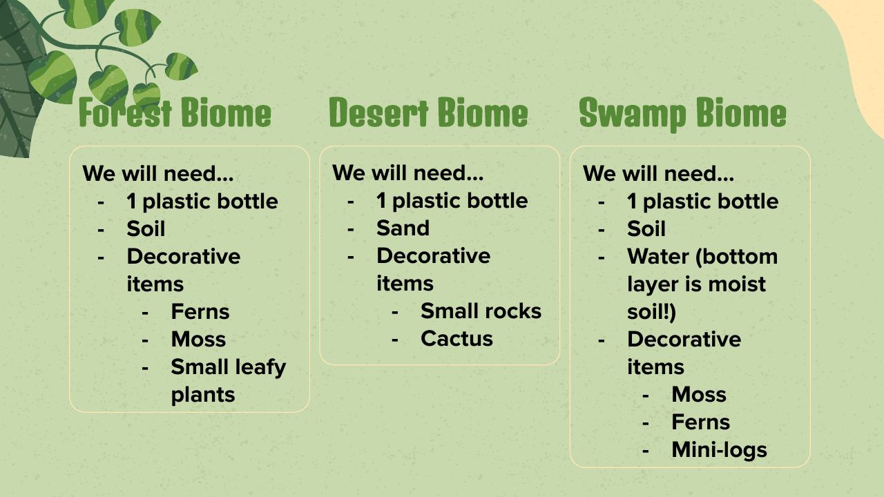 Workshop slide: Pick your biome: forest, desert or swamp