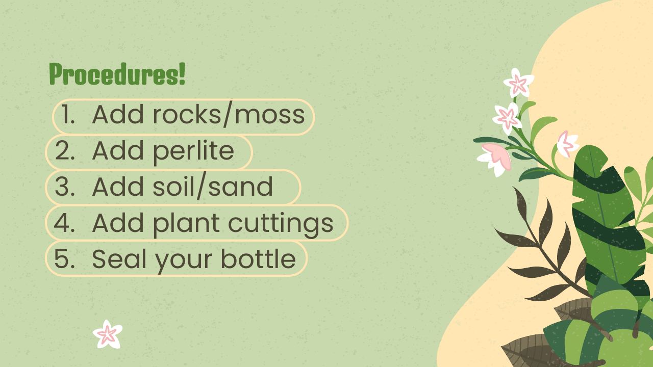 Workshop slide: Five steps to build a bottle terrarium